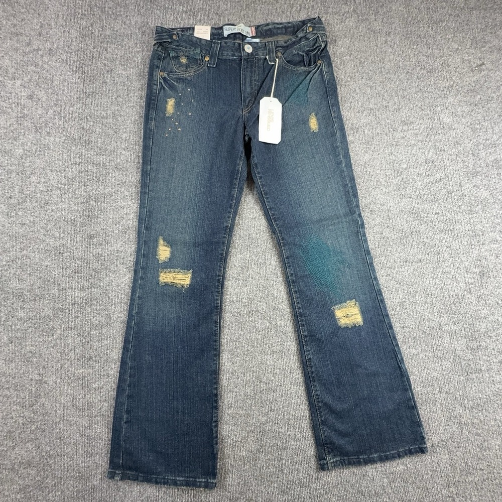 Y2K Levi's 518 Superlow Bootcut Jeans Juniors 11 Medium Blue Distressed Studded